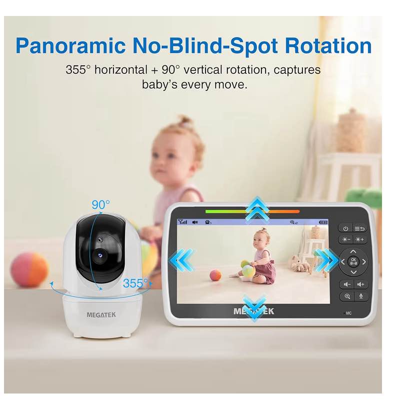 Non-WiFi Baby Monitor with Camera & Audio – 5” Screen, Night Vision, Two-Way Talk, Long Battery Life
