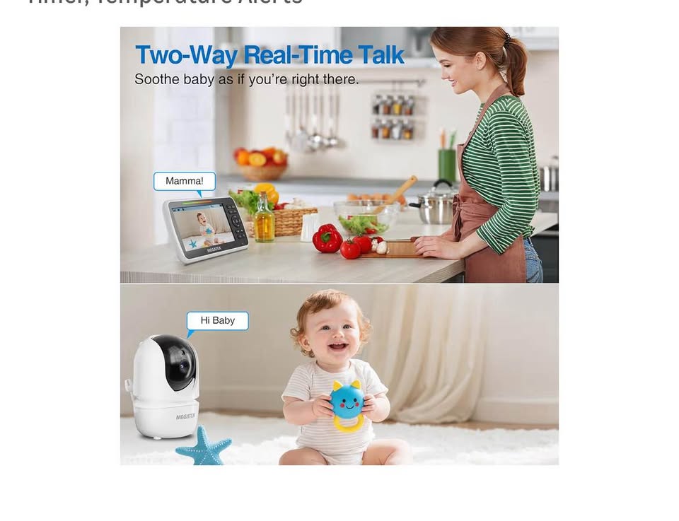 Non-WiFi Baby Monitor with Camera & Audio – 5” Screen, Night Vision, Two-Way Talk, Long Battery Life