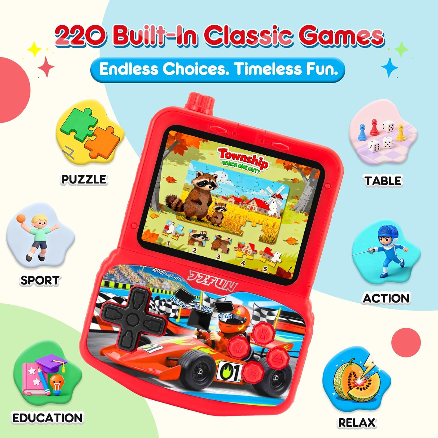 Kids Handheld Game Console with 220 Built-In Retro Games – 3.5” IPS Screen, Rechargeable Portable Gaming Toy