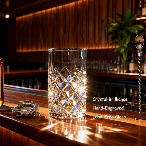 24oz Cocktail Mixing Glass Set with Bar Tools – Thick Bottom Crystal Glass, Strainer, Jigger & Spoon