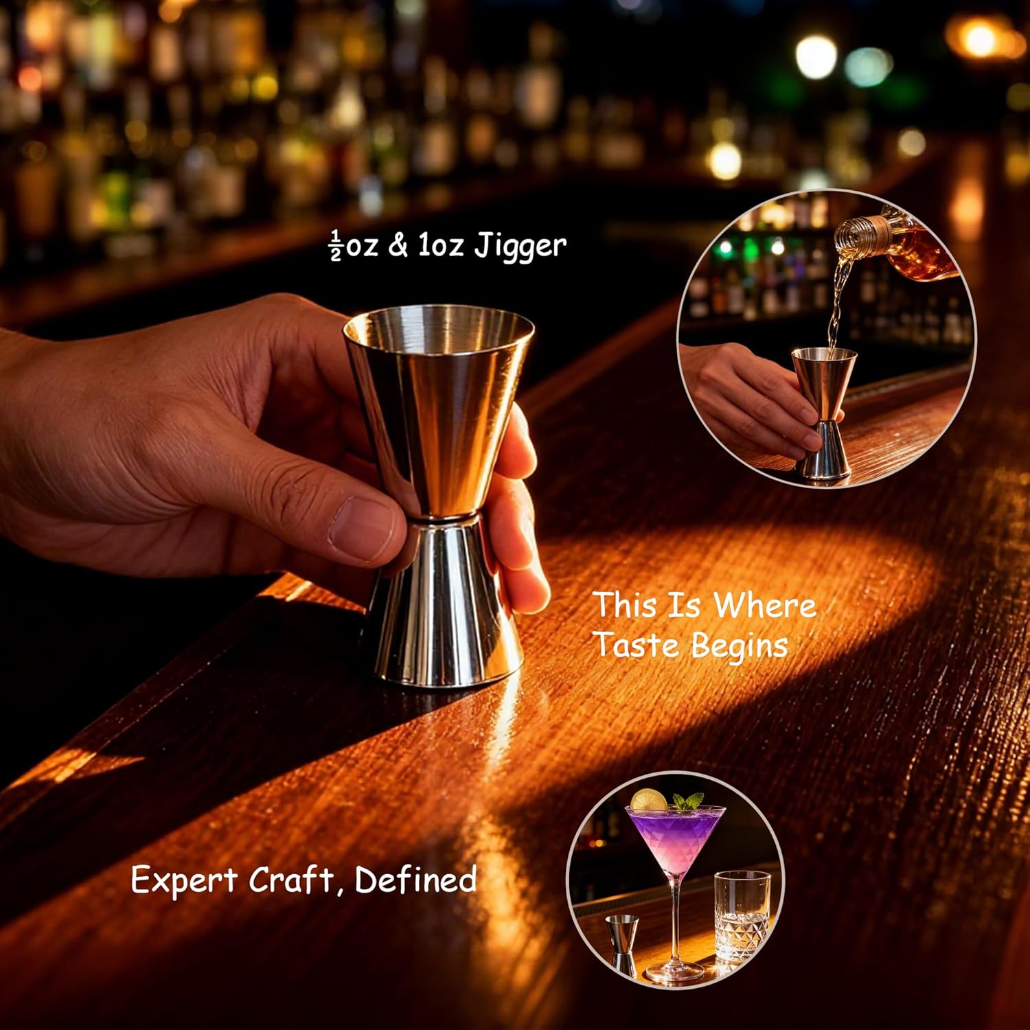 24oz Cocktail Mixing Glass Set with Bar Tools – Thick Bottom Crystal Glass, Strainer, Jigger & Spoon