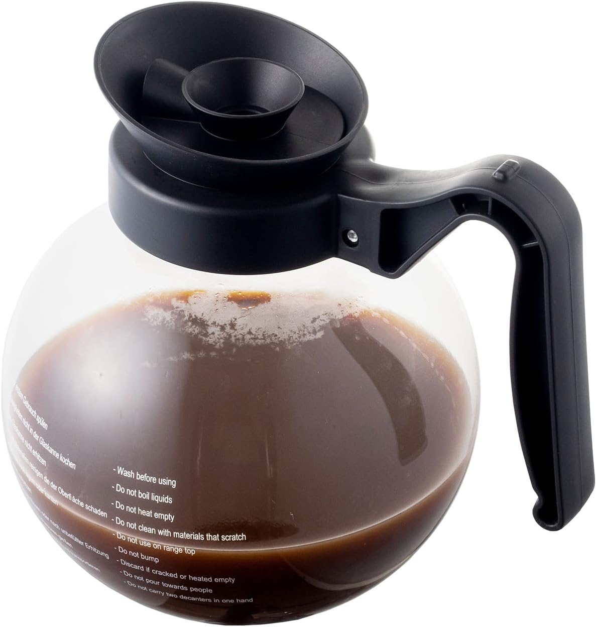 Crystalline Glass Coffee Decanter with Black Handle – 64 oz Heat-Resistant Tempered Glass Carafe