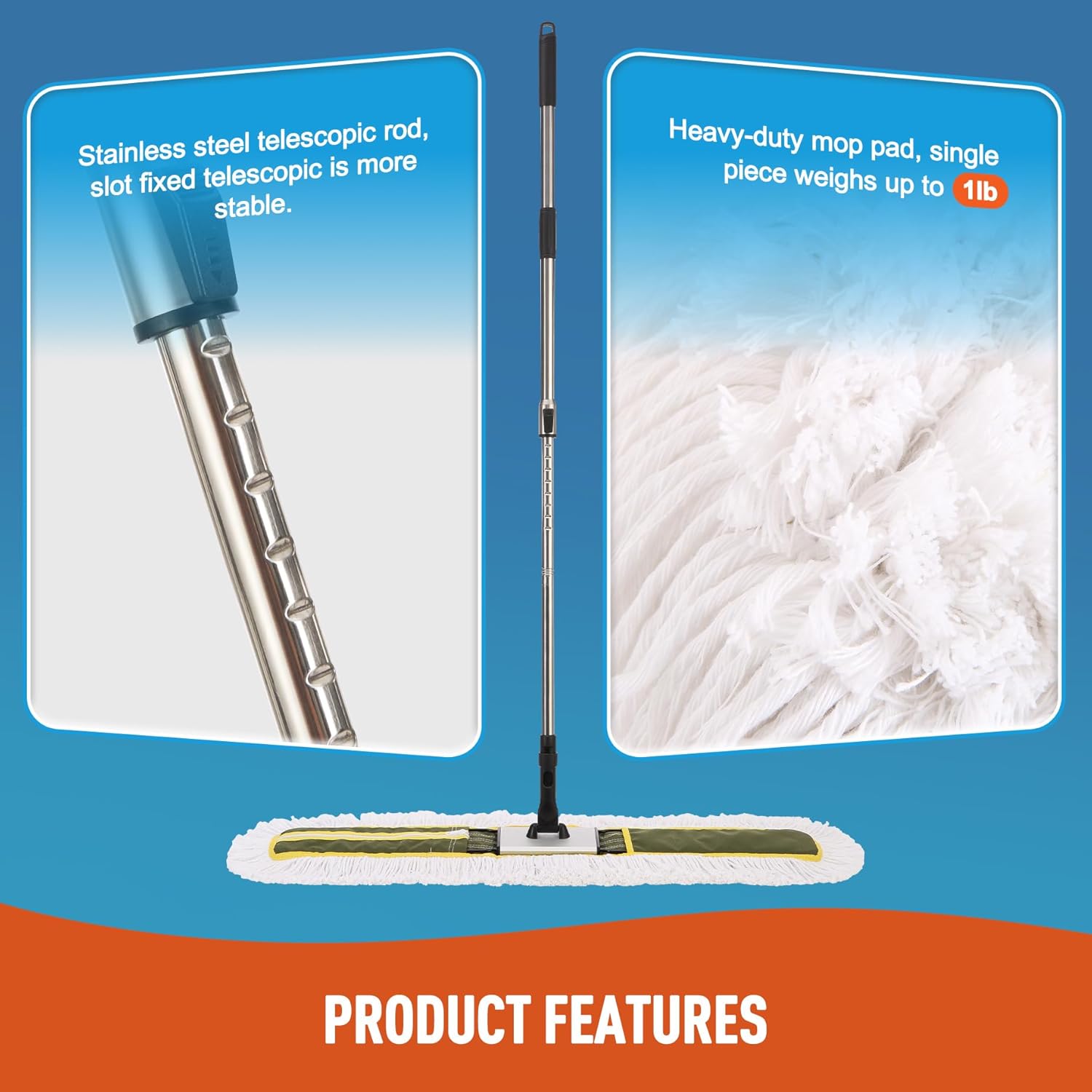 36” Commercial Dust Mop for Hardwood Floors – Heavy-Duty Industrial Floor Mop with Telescopic Handle & Washable Microfiber Pads