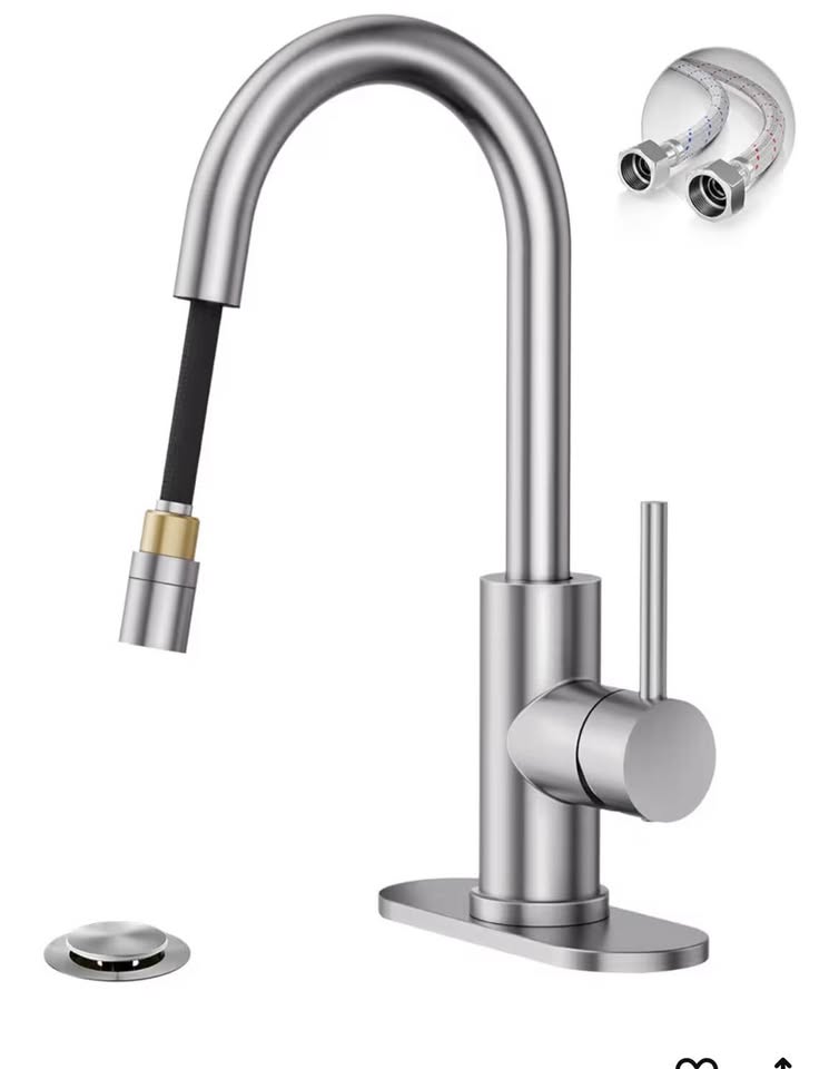 High-Arc Pull-Down Bathroom Faucet – Brushed Nickel, Single Handle, 4” Centerset / Single-Hole Compatible