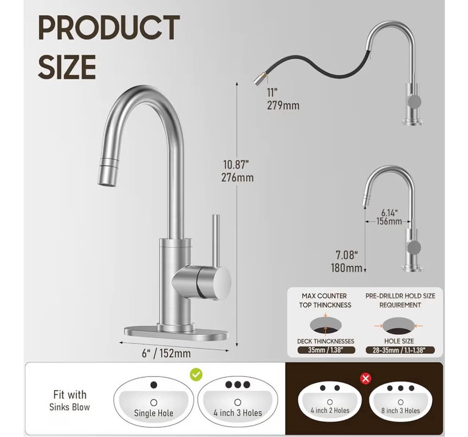 High-Arc Pull-Down Bathroom Faucet – Brushed Nickel, Single Handle, 4” Centerset / Single-Hole Compatible