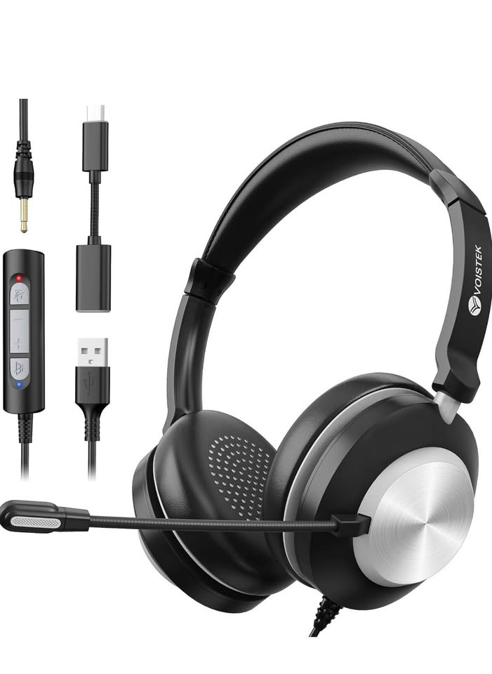 USB Headset with Noise-Canceling Mic – Wired On-Ear Computer Headphones for PC & Laptop