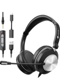 USB Headset with Noise-Canceling Mic – Wired On-Ear Computer Headphones for PC & Laptop
