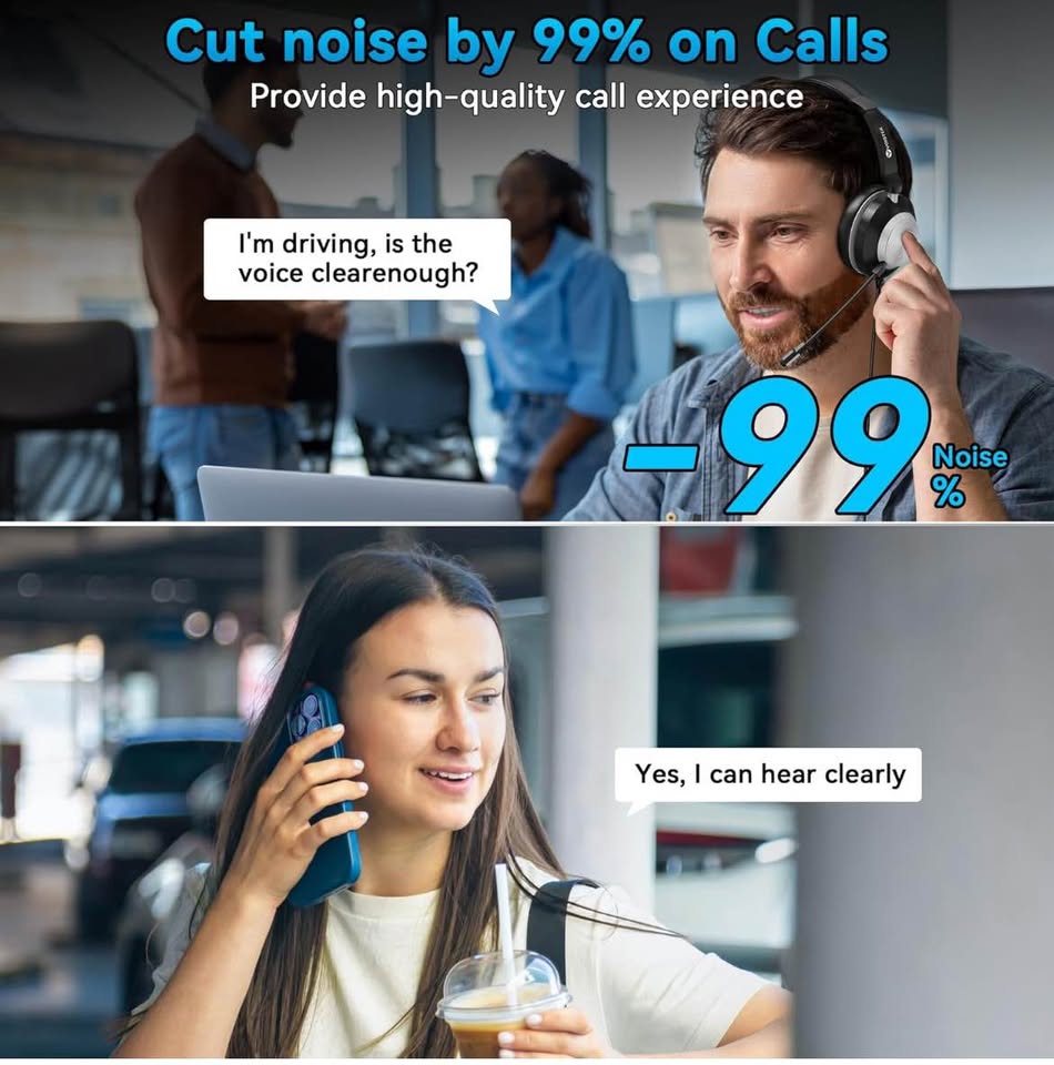 USB Headset with Noise-Canceling Mic – Wired On-Ear Computer Headphones for PC & Laptop