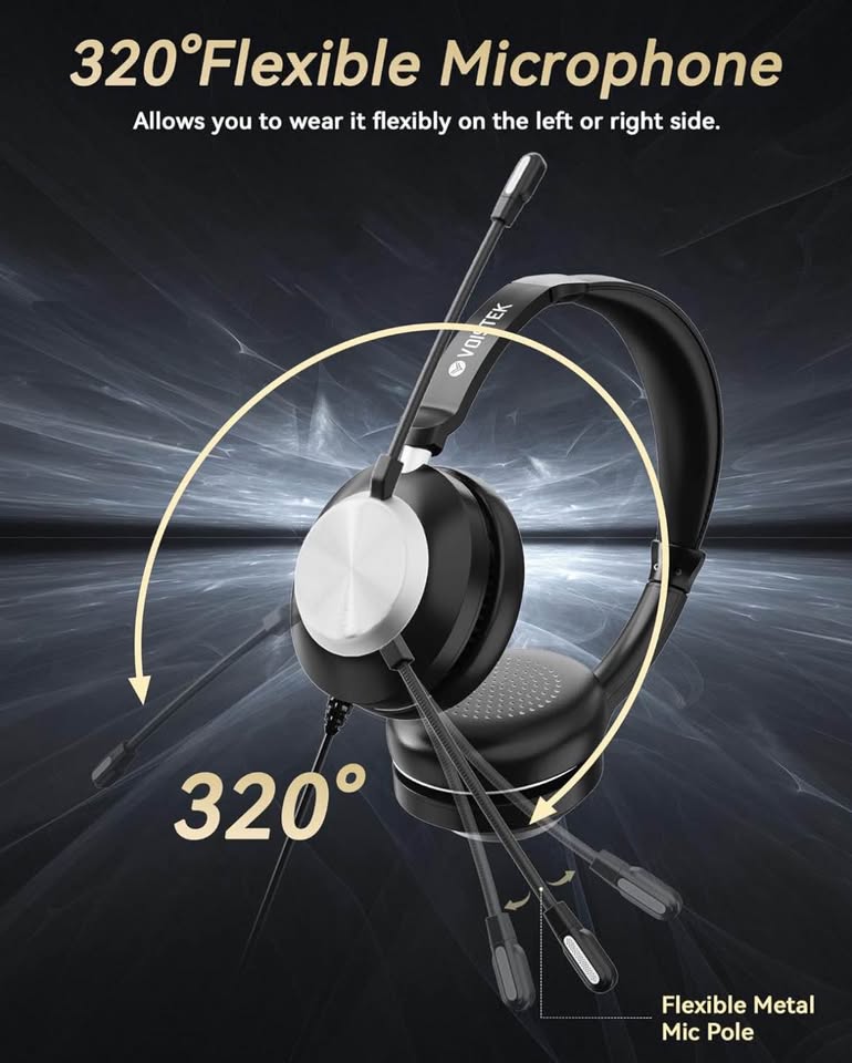 USB Headset with Noise-Canceling Mic – Wired On-Ear Computer Headphones for PC & Laptop