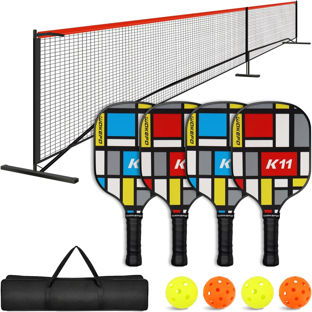 Pickleball Set with Net & Paddles – 4 Player Portable Pickleball Paddle Set with 22FT Net, Balls & Carrying Bag