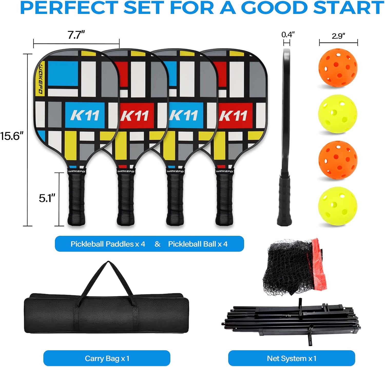 Pickleball Set with Net & Paddles – 4 Player Portable Pickleball Paddle Set with 22FT Net, Balls & Carrying Bag