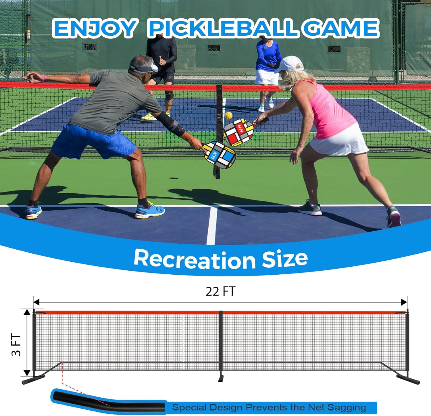 Pickleball Set with Net & Paddles – 4 Player Portable Pickleball Paddle Set with 22FT Net, Balls & Carrying Bag