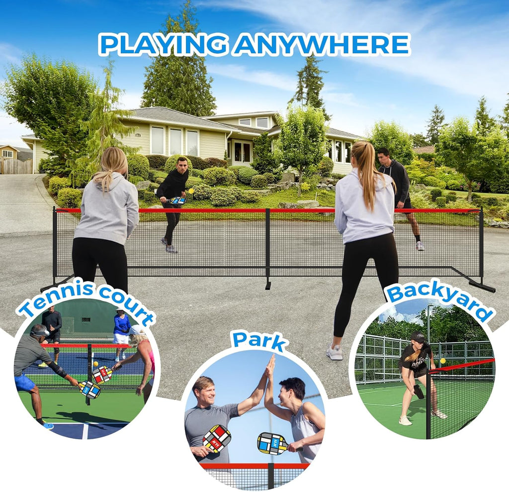 Pickleball Set with Net & Paddles – 4 Player Portable Pickleball Paddle Set with 22FT Net, Balls & Carrying Bag