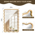 Wavy Wall Mirror 30” x 20” – Boho Wooden Frame Vanity Mirror for Bathroom, Bedroom & Living Room